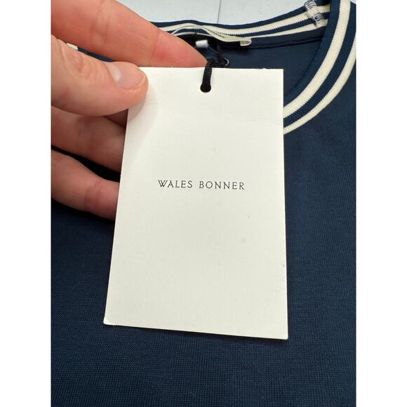 NWT Wales Bonner Men's Organic Jersey Original Tee Crew Neck Navy Blue, Medium - Picture 6 of 15